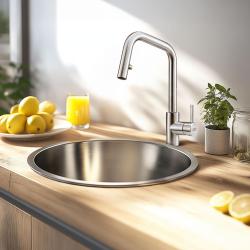 Banka R18380 Acciaio Inox Lavello Rotondo 45 cm Sopra il Piano 1208970055