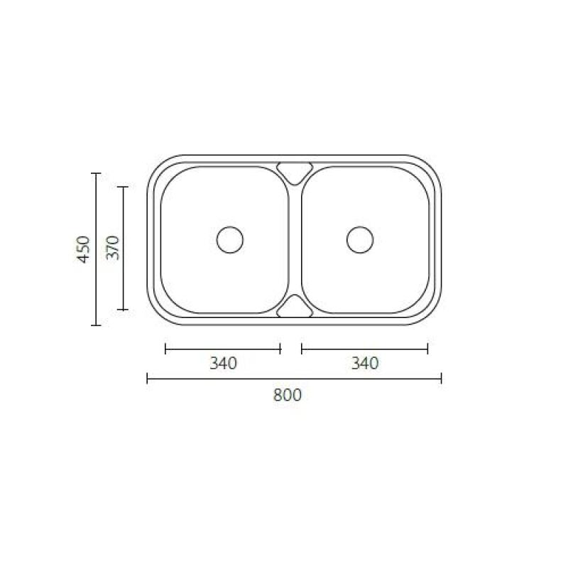 Banka Halifax RVS doppio lavello da appoggio 80x45 cm 1208970060