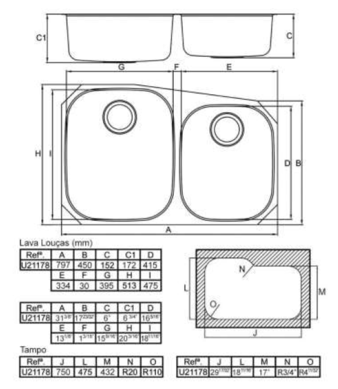Banka Princess Lavello doppio in acciaio inox da incasso 750x475 mm 1208970067