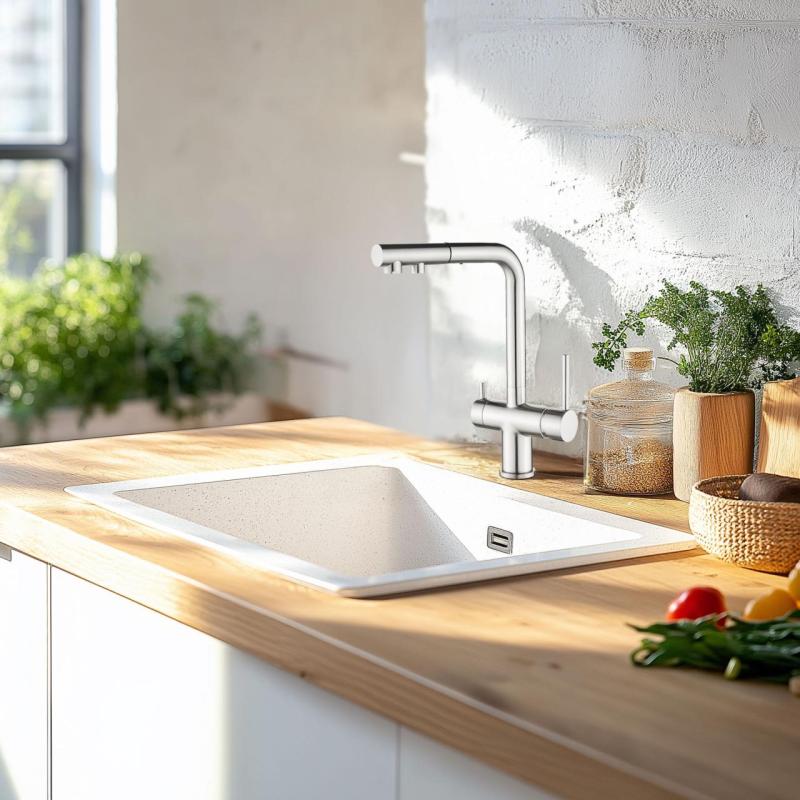 Ausmann Ellington rubinetto da cucina a 3 vie con doccetta estraibile e acqua filtrata – Acciaio inossidabile - 1208970082