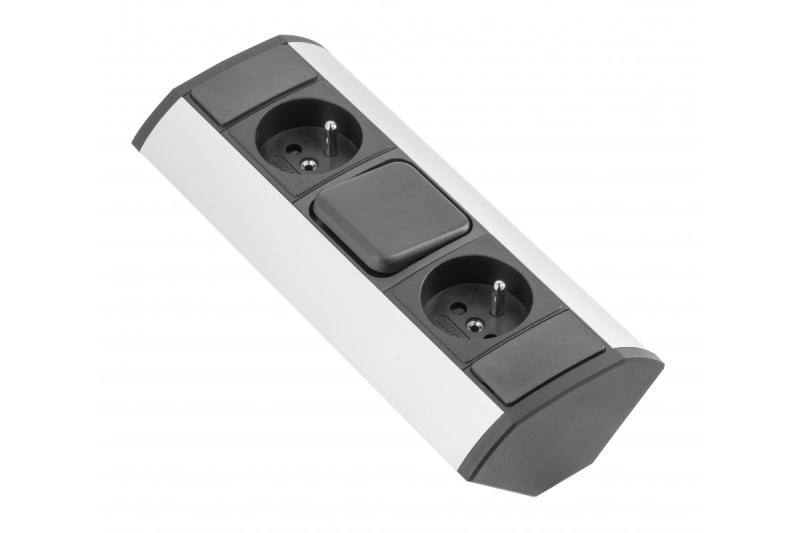 Prolunga angolare MINI con interruttore e 2 prese con messa a terra 230V 16A