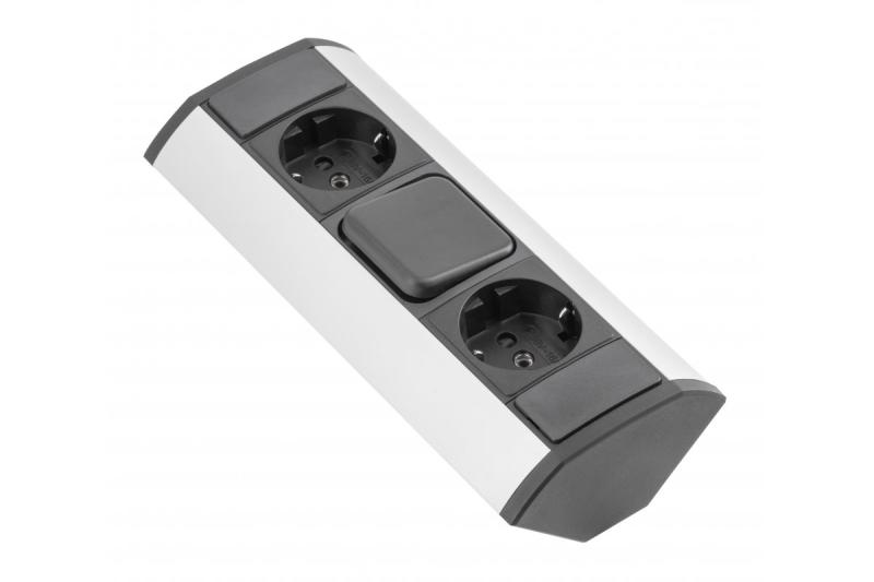 Prolunga angolare MINI con interruttore e 2 prese Schuko 230 V 16 A