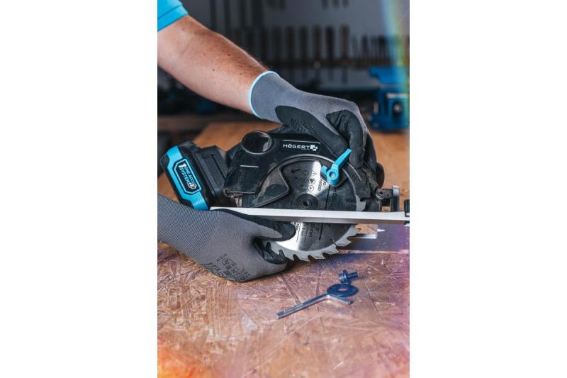 HÖGERT sega circolare a batteria, 18V, senza batteria, attacco per aspirapolvere.