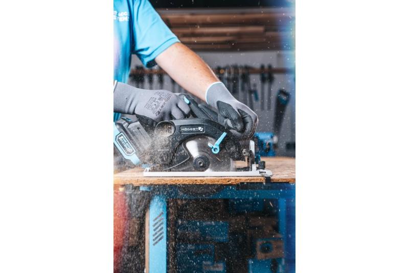 HÖGERT sega circolare a batteria, 18V, senza batteria, attacco per aspirapolvere.