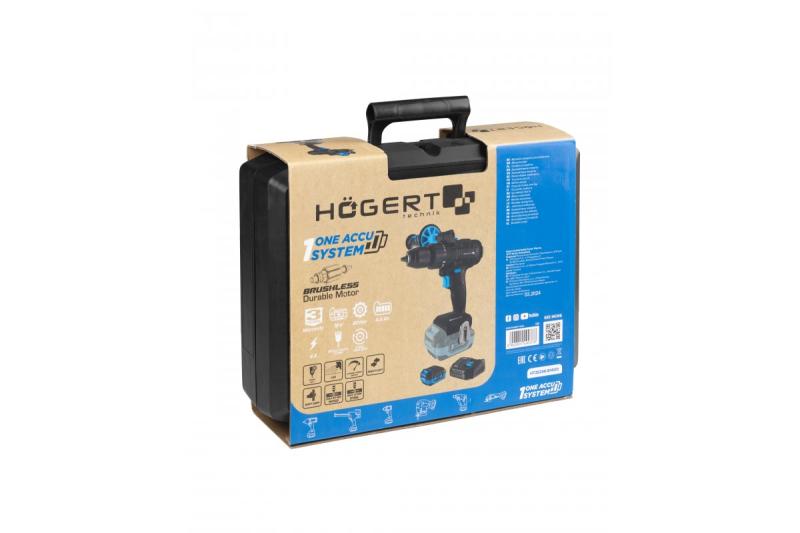 HÖGERT Brushless set di cacciaviti a batteria, 18V, con portabit, magazzino per bit, caricabatterie e batteria.