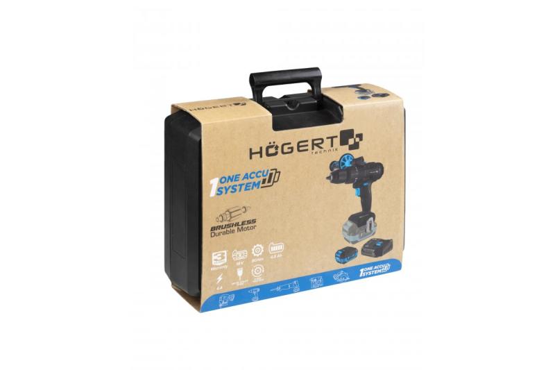 HÖGERT Brushless set di cacciaviti a batteria, 18V, con portabit, magazzino per bit, caricabatterie e batteria.