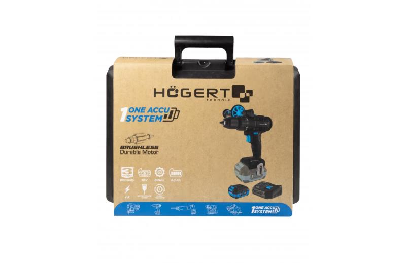HÖGERT Brushless set di cacciaviti a batteria, 18V, con portabit, magazzino per bit, caricabatterie e batteria.