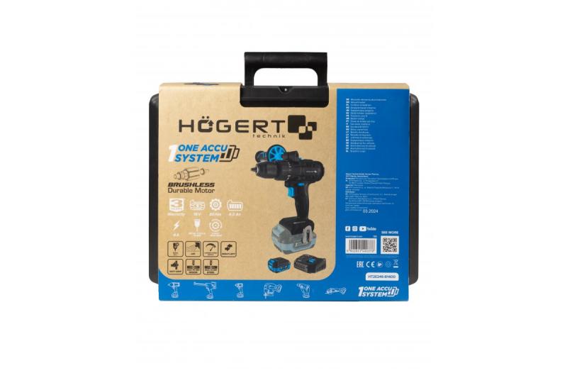 HÖGERT Brushless set di cacciaviti a batteria, 18V, con portabit, magazzino per bit, caricabatterie e batteria.