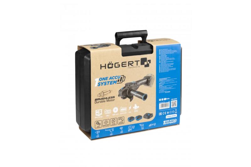 HÖGERT Smerigliatrice angolare senza fili con interruttore a paddle, 125MM, 18V, set con batteria, caricatore, accessori.