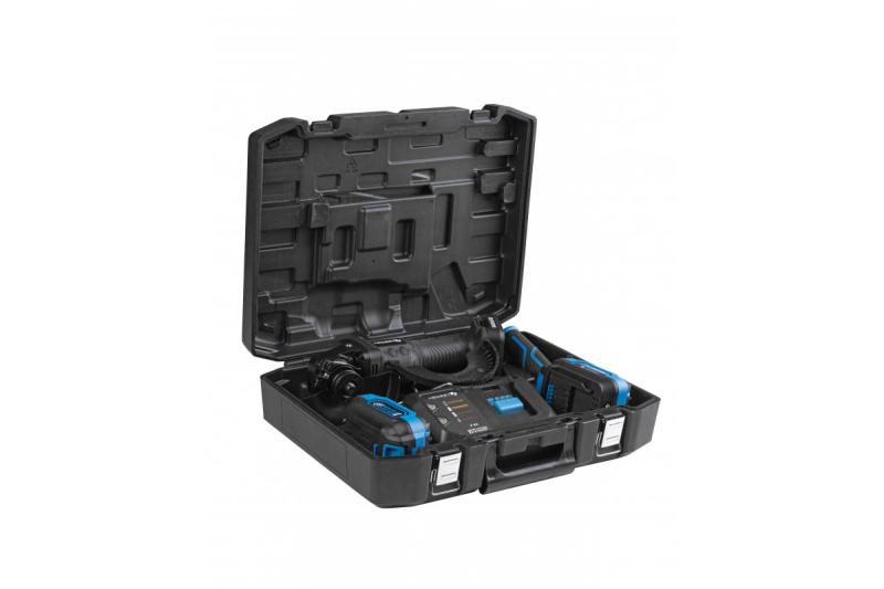 HÖGERT Smerigliatrice angolare senza fili con interruttore a paddle, 125MM, 18V, set con batteria, caricatore, accessori.