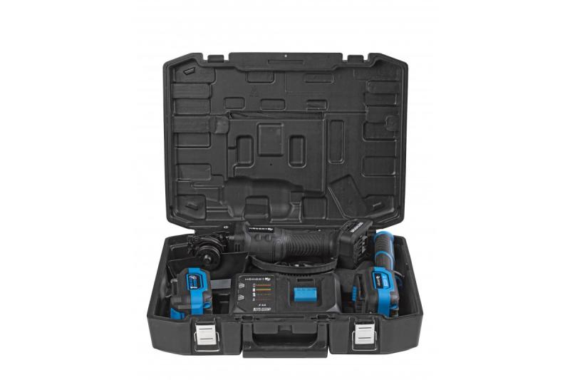 HÖGERT Smerigliatrice angolare senza fili con interruttore a paddle, 125MM, 18V, set con batteria, caricatore, accessori.