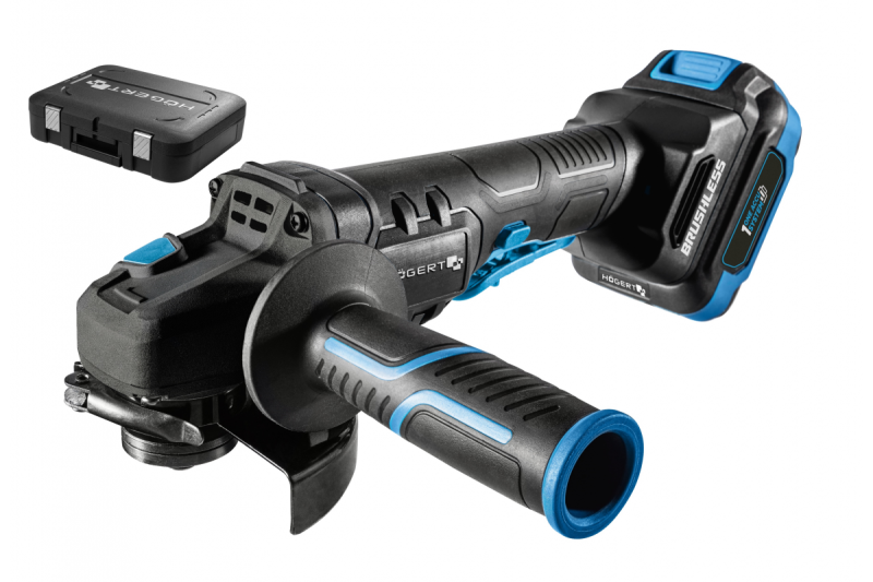 HÖGERT Smerigliatrice angolare senza fili con interruttore a paddle, 125MM, 18V - Set (batteria, caricatore, accessori)