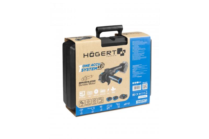 HÖGERT Smerigliatrice angolare senza fili con interruttore a paddle, 125MM, 18V - Set (batteria, caricatore, accessori)