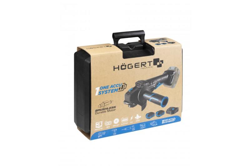 HÖGERT Smerigliatrice angolare senza fili con interruttore a paddle, 125MM, 18V - Set (batteria, caricatore, accessori)