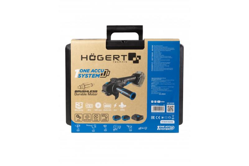 HÖGERT Smerigliatrice angolare senza fili con interruttore a paddle, 125MM, 18V - Set (batteria, caricatore, accessori)