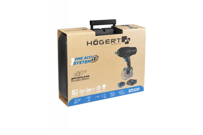 HÖGERT set avvitatore a impulsi a batteria, senza spazzole, 1000 Nm, 18V con batteria, caricabatterie.