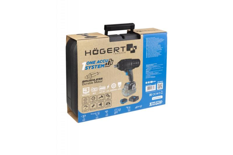 HÖGERT set avvitatore a impulsi a batteria, senza spazzole, 1000 Nm, 18V con batteria, caricabatterie.