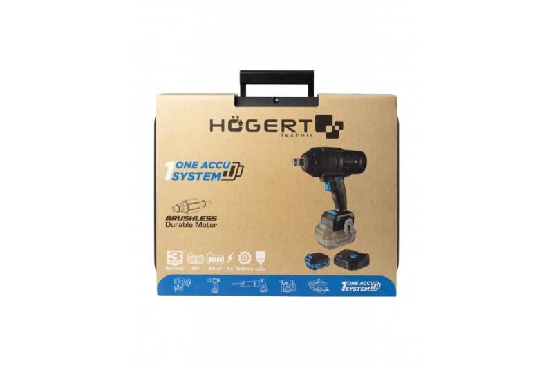 HÖGERT set avvitatore a impulsi a batteria, senza spazzole, 1000 Nm, 18V con batteria, caricabatterie.