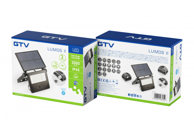 Luce di alluvione solare LUMOS II, LED, 2000lm, 6400K, 2600mAh sostituibile, IP65, nero