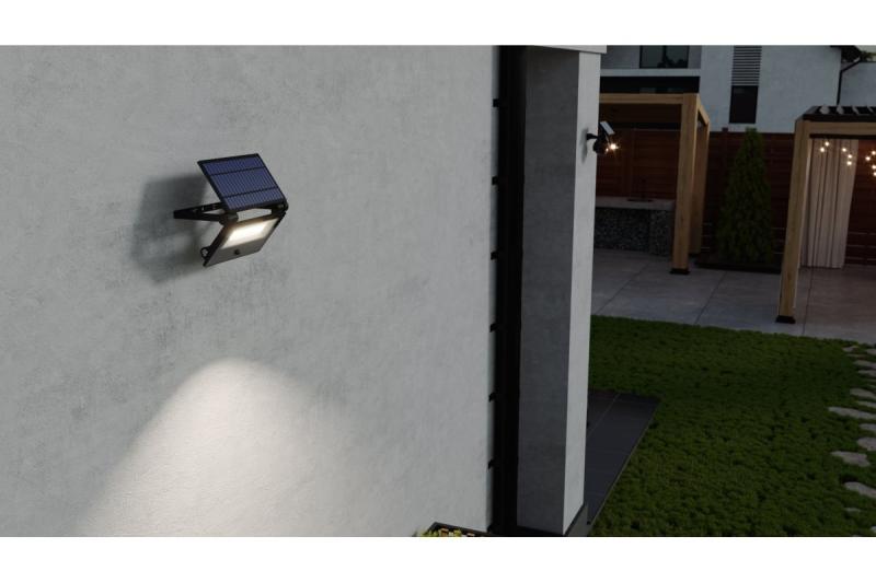 Luce di alluvione solare LUMOS II, LED, 2000lm, 6400K, 2600mAh sostituibile, IP65, nero