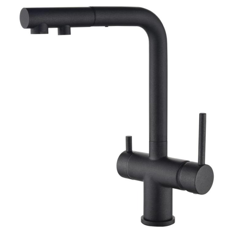 Ausmann Ellington 3-Vie Miscelatore da Cucina con Doccetta Estraibile e Acqua Filtrata – Antracite - 1208970495