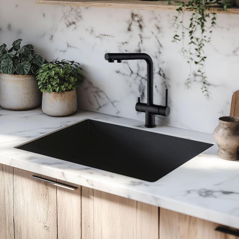 Ausmann Ellington 3-Vie Rubinetto da Cucina con Bocca Estraibile e Acqua Filtrata – Nero - 1208970497