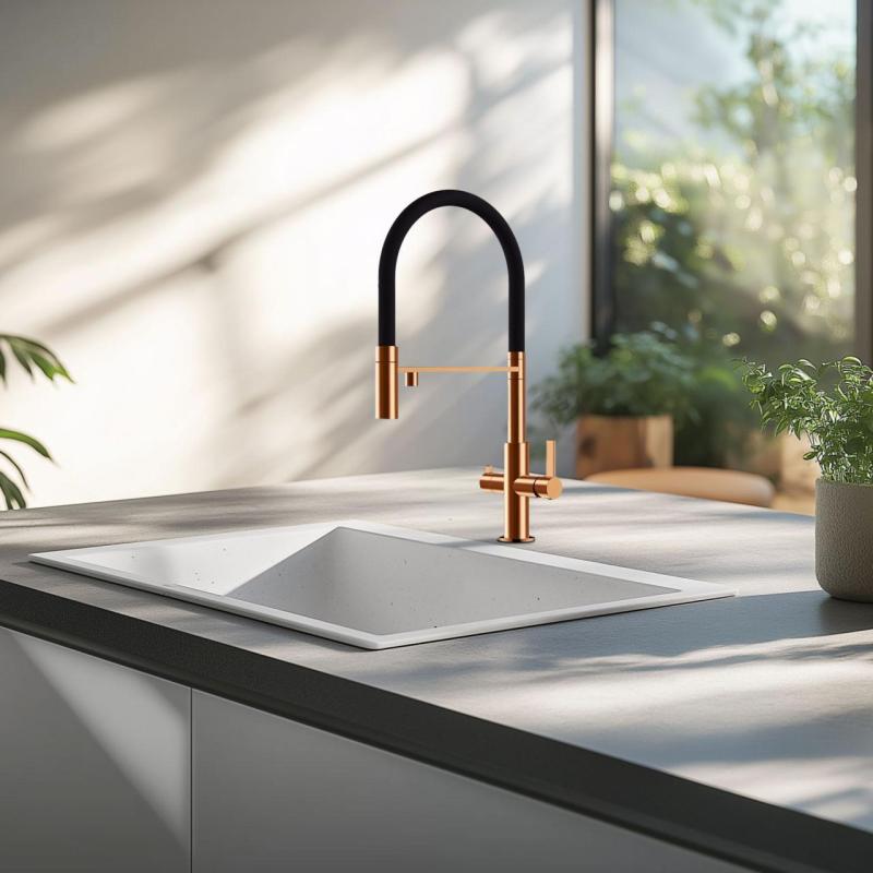 Ausmann Claridge Rubinetto da Cucina a 3 Vie con Beccuccio Flessibile e Acqua Filtrata – Rame - 1208970503