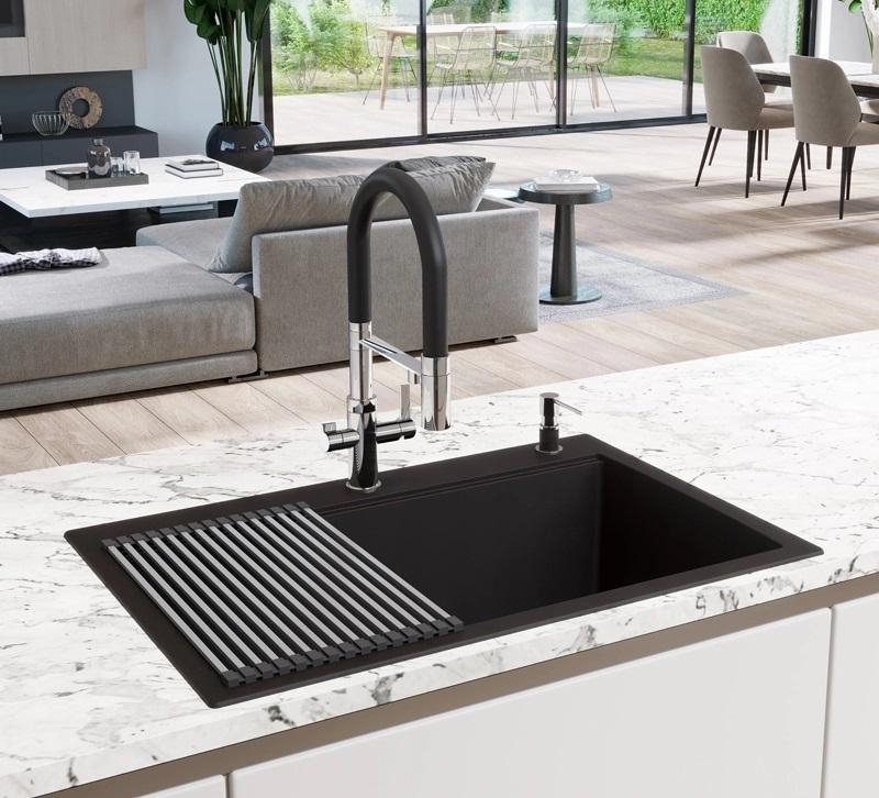 Ausmann Claridge 3-Vie Miscelatore da Cucina con Bocca Flessibile e Acqua Filtrata – Nero - 1208970506
