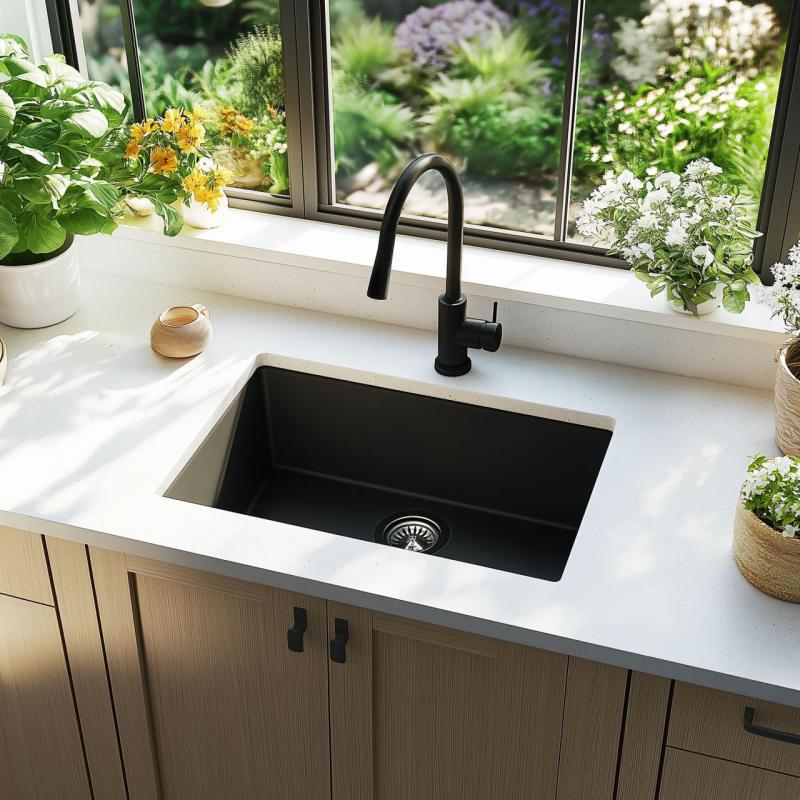 Ausmann Ceramic Ember Lavello in ceramica opaca nera - Montaggio superiore e sottotop 54 x 40 cm con tappo in acciaio inossidabile 1208970511