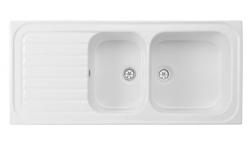 Ausmann Ceramic Blush Lavello Doppio in Ceramica Bianco da Appoggio con Scolapiatti 1125 x 500 mm 1208970514