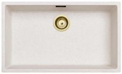 Lavello Grande in Sabbia Bianca 70x40 cm da Incasso, Sopraelevato e a Filo con Tappo Dorato 1208970527