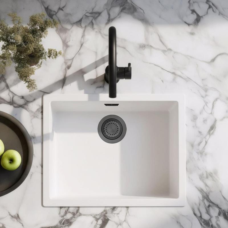 Lavello Bianco 50x40 cm Sottotop, Sopratop e Filotop con Tappo Gun Metal 1208970529