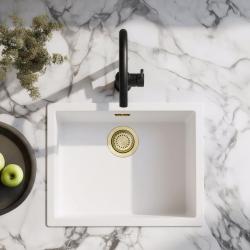 Lavello Bianco 50x40 cm Sottopiano, Soprapiano e Filo Top con Tappo Dorato 1208970532