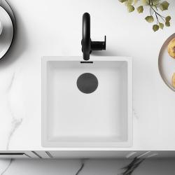 Lavello Bianco 40x40 cm Sottopiano, Soprapiano e a Filo con Tappo Nero Opaco 1208970535