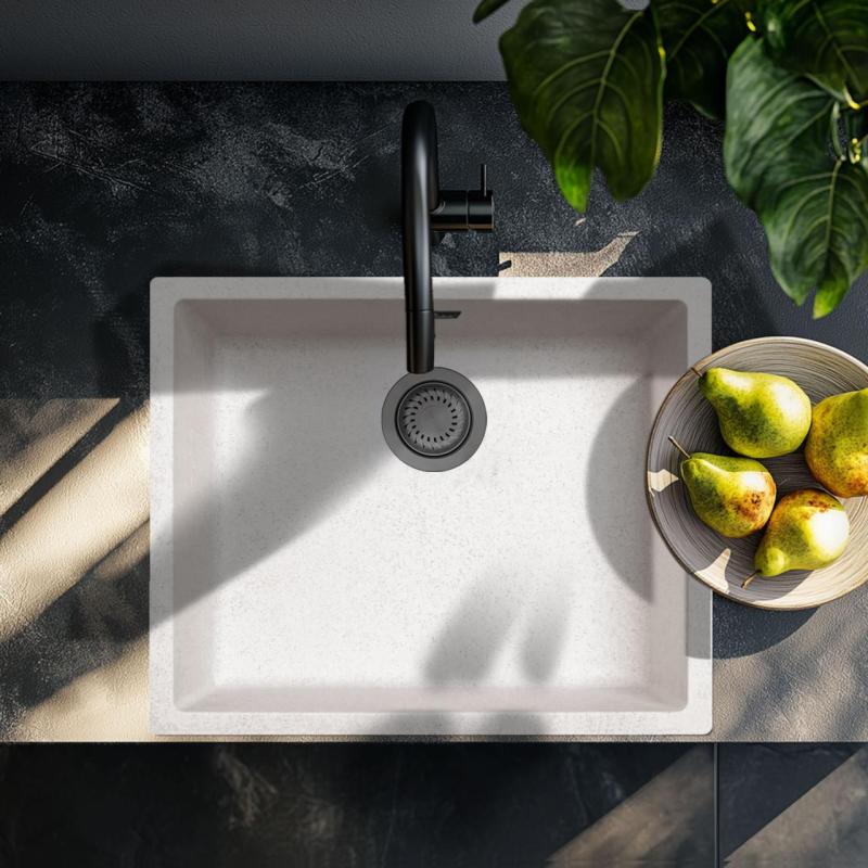 Lavabo in crema bianca di sabbia 50x40 cm da incasso, da appoggio e da installazione a filo con tappo in metallo canna di fucile 1208970544