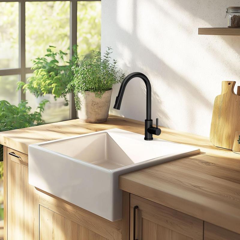 Ausmann Ceramic Panor Shade Lavello da Butler in Ceramica Bianco - Installazione Sottopiano e Semi-incasso 630 x 597 mm con piano per rubinetto e tappo in acciaio inossidabile 1208970560