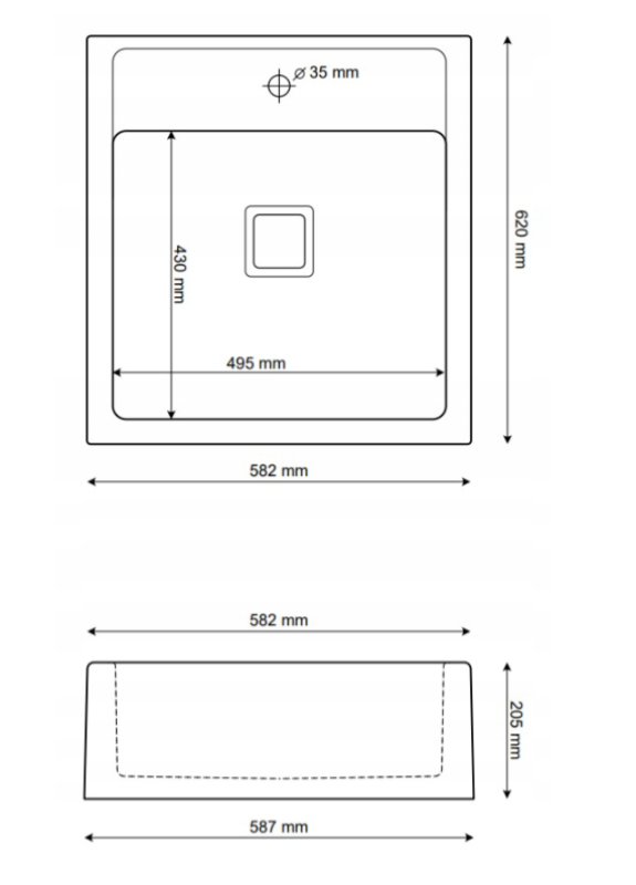 Graniteland Arno Granito Look Pietra Blu Lavello a incasso 582x620mm con Tappo quadrato in acciaio inox 1208970600
