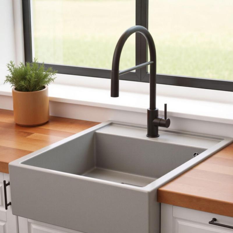 Graniteland Arno Lavello in Granito Grigio da Incasso 582x620mm con Tappo Quadrato in Acciaio Inox 1208970605.