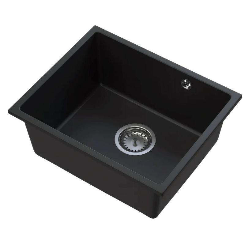 Graniteland Solo Lavello Sottotop in Granito Nero 42x34 cm con Tappo in Acciaio Inox 1208970611
