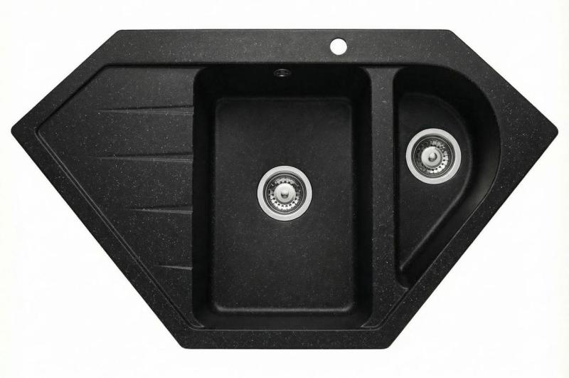 Graniteland Amiata Granito nero Arduin effetto pietra blu Lavello angolare da incasso 955x489 mm con tappo in acciaio inox 1208970620
