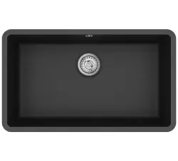 AquaGranite Modulo R19 grande lavello in granito nero 76x43 cm per installazione sottopiano e da appoggio con tappo in acciaio inossidabile 1208970688.
