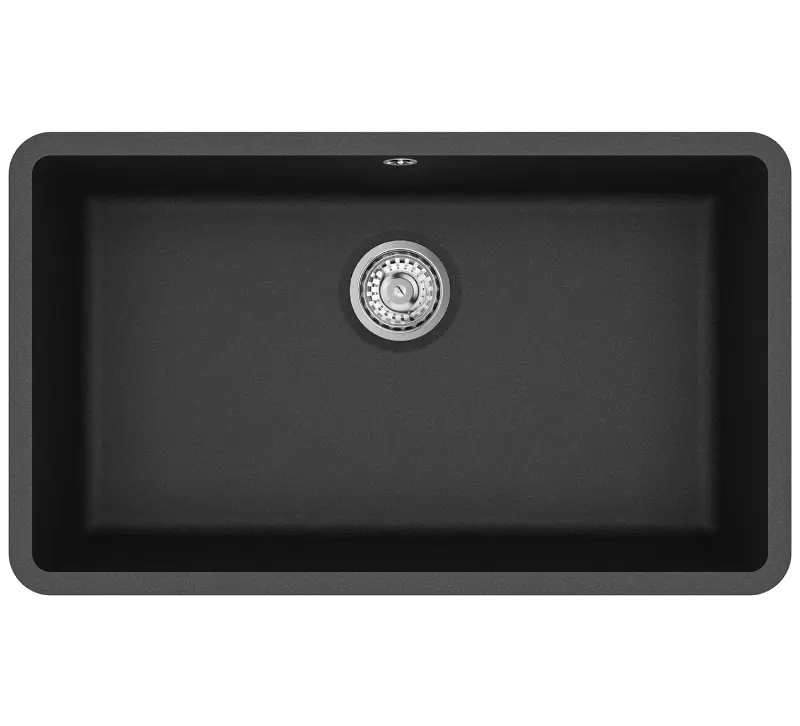 AquaGranite Modulo R19 grande lavello in granito nero 76x43 cm per installazione sottopiano e da appoggio con tappo in acciaio inossidabile 1208970688.