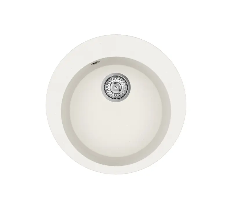 AquaGranite Lago Lavello rotondo in granito bianco da appoggio 505mm con tappo in acciaio inox e 1 foro per rubinetto 1208970689