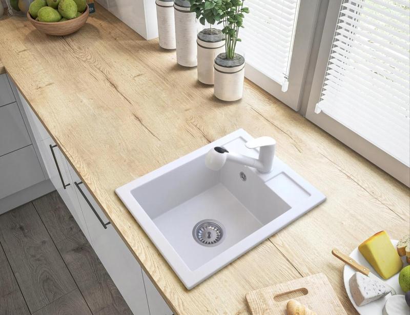 Graniteland Rhea Miscelatore da Cucina Bianco con Bocca Estraibile e Doccetta a Doppia Funzione 1208970714