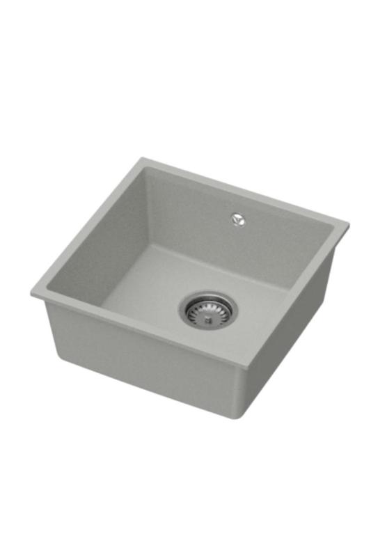 GraniteMy Universale Lavabo in Granito Grigio 40x40 cm da Incasso, Sottotop e Filotop con Tappo in Acciaio Inossidabile 1208970743