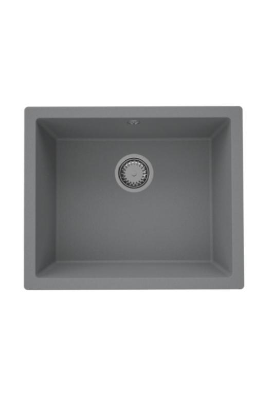 GraniteMy Universale Granito Grigio, scuro Lavabo 50x40 cm Da incasso, Sottotop e Filotop con Presa in Acciaio Inox 1208970744
