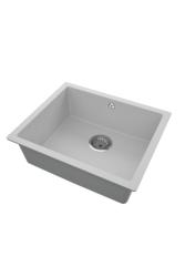 GraniteMy Lavabo Universale in Granito Grigio 50x40 cm da Appoggio, Sottotop e Filotop con Tappo in Acciaio Inossidabile 1208970745