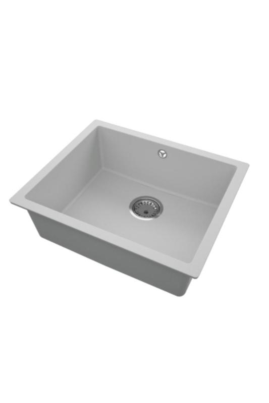 GraniteMy Lavabo Universale in Granito Grigio 50x40 cm da Appoggio, Sottotop e Filotop con Tappo in Acciaio Inossidabile 1208970745