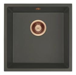 GraniteMy Universale Granito Grigio, scuro Lavello 40x40 cm Da incasso, Sottotop e Filotop con Tappo di Rame 1208970749