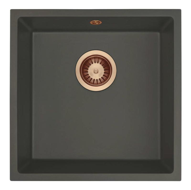 GraniteMy Universale Granito Grigio, scuro Lavello 40x40 cm Da incasso, Sottotop e Filotop con Tappo di Rame 1208970749